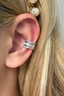 Gümüş Renk Taşlı Çelik Ear Cuff (Tek)