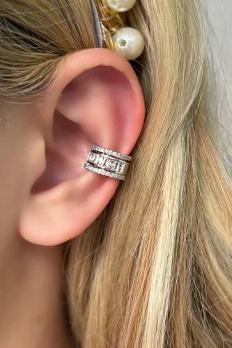 Gümüş Renk Taşlı Çelik Ear Cuff (Tek) - 0