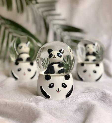 Mini Boy Panda Işıklı Kar Küresi - 1